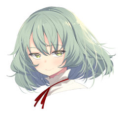 Rule 34 | 1girl, akino sora, blush, closed mouth, commentary request, green eyes, green hair, hair between eyes, looking at viewer, neck ribbon, original, portrait, red ribbon, ribbon, simple background, smile, solo, white background