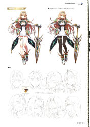 Rule 34 | 1girl, absurdres, aegis sword (xenoblade), black pantyhose, breasts, cleavage, cleavage cutout, closed eyes, closed mouth, clothing cutout, dress, elbow gloves, full body, gloves, highres, jewelry, lineart, long hair, looking at viewer, medium breasts, multiple views, mythra (massive melee) (xenoblade), mythra (xenoblade), nintendo, official art, pantyhose, saitou masatsugu, scan, short dress, simple background, smile, standing, super smash bros., sword, thigh strap, tiara, turtleneck, weapon, white gloves, xenoblade chronicles (series), xenoblade chronicles 2