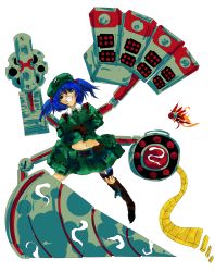 Rule 34 | 1girl, 39lostman, bad id, bad pixiv id, drill, female focus, from software, grenade launcher, hat, highres, kawashiro nitori, metal wolf chaos, missile, navel, skirt, smug, solo, touhou, weapon