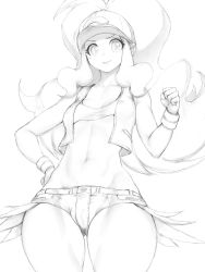 Rule 34 | + +, 1girl, baseball cap, big hair, breasts, brown hair, cameltoe, closed mouth, collarbone, cowboy shot, creatures (company), curvy, fumio (rsqkr), game freak, hat, hilda (pokemon), long hair, looking at viewer, micro shorts, midriff, monochrome, navel, nintendo, pokemon, pokemon bw, short shorts, shorts, sidelocks, simple background, sketch, sleeveless, small breasts, smile, solo, stomach, strapless, thighs, tube top, vest, white background, wide hips, wristband