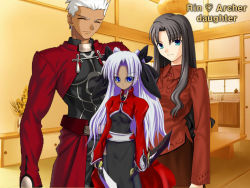 Rule 34 | 00s, 1boy, 2girls, archer (fate), artistic error, family, fate/stay night, fate (series), if they mated, kanshou &amp; bakuya (fate), multiple girls, aged up, sword, third-party edit, tohsaka rin, weapon