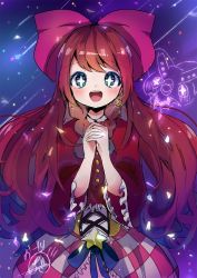 Rule 34 | + +, 1girl, :d, animal crossing, blue eyes, bow, brown hair, celeste (animal crossing), dress, earrings, hair bow, herunia kokuoji, highres, jewelry, long hair, looking at viewer, night, night sky, nintendo, open mouth, own hands clasped, own hands together, personification, pink bow, shooting star, sky, smile, solo, standing
