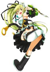 Rule 34 | 1girl, absurdres, black ribbon, detached sleeves, elsword, flower, full body, green eyes, green hair, hair flowe, hair flower, hair ornament, hair ribbon, high ponytail, highres, leg up, long hair, looking at viewer, official art, open mouth, pointy ears, rena erindel, ress, ribbon, solo, transparent background, very long hair, white flower, wind sneaker (elsword)