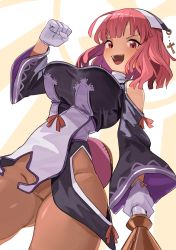 Rule 34 | 1girl, blush, breasts, highres, la pucelle, large breasts, looking at viewer, open mouth, pink eyes, pink hair, prier, solo, tagme
