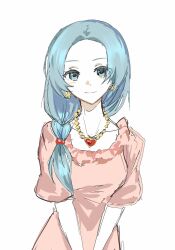 Rule 34 | 05980128sy, 1girl, blue eyes, blue hair, breasts, chinese commentary, closed mouth, commentary request, dress, earrings, enomoto noa, hair bobbles, hair ornament, heart, heart necklace, highres, jewelry, light blue hair, looking at viewer, low ponytail, medium breasts, necklace, parted bangs, pink dress, puffy short sleeves, puffy sleeves, saibou shinkyoku, short sleeves, side ponytail, simple background, sketch, smile, solo, star (symbol), star earrings, upper body, white background