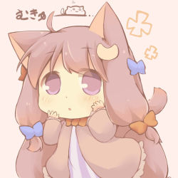 Rule 34 | 1girl, ahoge, animal ears, bow, cat, cat ears, chestnut mouth, chibi, commentary request, crescent, eyes visible through hair, hazuki ruu, long hair, patchouli knowledge, purple eyes, purple hair, solo, touhou
