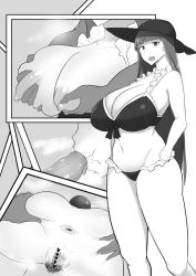 Rule 34 | 1girl, anus, ass, bikini, breasts, censored, cleavage, cross, cross necklace, fate (series), fellatio, fujou joshi, greyscale, hat, heart, heart censor, jewelry, large breasts, martha (fate), martha (swimsuit ruler) (fate), monochrome, multiple views, navel, necklace, oral, pubic hair, pussy, smile, spread anus, spread ass, spread pussy, stray pubic hair, swimsuit
