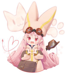 Rule 34 | 1girl, bag, chiyo (195815), cropped torso, fate/grand order, fate (series), habetrot (fate), hat, heart, heart hands, long hair, paw print, paw print background, pink eyes, pink hair, pointy ears, satchel, spool