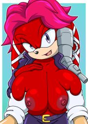 Rule 34 | 1girl, 2023, breasts, furry, furry female, gloves, grabbing, grabbing another&#039;s breast, groping, highres, large breasts, lien-da, looking at viewer, nipples, open clothes, open shirt, pov, red fur, solo focus, sonic (series), sonic the hedgehog (archie comics), sonicguru