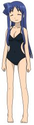 Rule 34 | aizawa chizuru, barefoot, blue hair, closed eyes, highres, one-piece swimsuit, shinryaku! ikamusume, solo, swimsuit