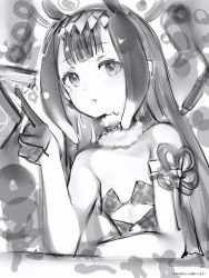 Rule 34 | 1girl, animal ears, bad id, bad pixiv id, choker, flat chest, gloves, greyscale, hairband, half gloves, hand up, highres, hololive, hololive english, long hair, looking at viewer, mole, mole under eye, monochrome, nanashi (nlo), ninomae ina&#039;nis, ninomae ina&#039;nis (1st costume), parted lips, pointy ears, solo, tentacle hair, virtual youtuber