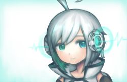 Rule 34 | 1boy, ahoge, androgynous, blue eyes, commentary, crying, crying with eyes open, green eyes, headphones, heterochromia, high collar, highres, male focus, portrait, shirt, solo, sound wave, tears, utatane piko, vocaloid, white background, white hair, white shirt, yoruake hoshiko