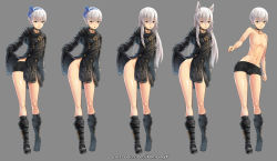 Rule 34 | 1boy, animal ears, belt boots, blush, boots, bow, choker, gloves, hair bow, highres, hm (hmongt), kneehighs, legs, long hair, looking at viewer, male focus, navel, nier (series), nier:automata, open mouth, pale skin, patterned clothing, short hair, simple background, smile, socks, text focus, thighs, topless male, trap, underwear, underwear only, watermark, web address, white hair, 9s (nier:automata)