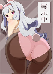 Rule 34 | 1girl, against glass, animal ears, ass, ass press, bare shoulders, bent over, blush, fake animal ears, from behind, hairband, huet, huge ass, idolmaster, idolmaster (classic), leotard, long hair, looking at viewer, looking back, playboy bunny, purple eyes, rabbit ears, rabbit tail, shijou takane, silver hair, solo, tail, translation request, very long hair