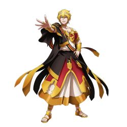 Rule 34 | 1boy, blonde hair, crown, earrings, gold ring, gold trim, jewelry, jircniv rune farlord el-nix, official art, overlord (maruyama), sandals, solo, tagme, transparent background