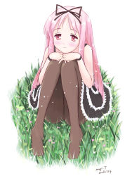 Rule 34 | garden (game), grass, himemiya ruri, long hair, pantyhose, pink eyes, pink hair, sitting, solo, takahashi mugi