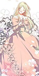 Rule 34 | 1girl, blonde hair, blondina ryun ates, closed eyes, dress, long hair, my gently baised beast, open mouth, pink dress, solo, tongue, very long hair
