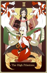 Rule 34 | 2girls, animal ears, card, fantasy, fox ears, highres, japanese clothes, miko, multiple girls, original, priestess, tarot