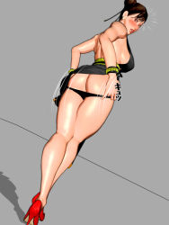 Rule 34 | 1girl, 3d, alternate costume, ass, black dress, black panties, blush, breasts, brown hair, butt crack, capcom, chun-li, clothes lift, double bun, dress, dress lift, dutch angle, earrings, female focus, grey background, hair bun, hair ornament, high heels, jewelry, kill the king, lipstick, looking at viewer, looking back, makeup, panties, panty pull, perspective, shoes, sideboob, simple background, solo, standing, street fighter, street fighter iv (series), thick thighs, thighs, underwear, wrist cuffs, wristband