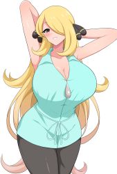 Rule 34 | 1girl, aikome (haikome), blonde hair, breasts, creatures (company), cynthia (pokemon), game freak, hair over one eye, highres, huge breasts, nintendo, pokemon, pokemon (anime), pokemon bw (anime)