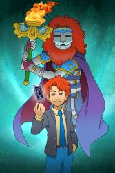 Rule 34 | 1boy, blue eyes, blue necktie, collared shirt, commentary, commission, crossover, english commentary, fire, fire emblem, fire emblem: the binding blade, guilhermerm, hand in pocket, highres, holding, holding sword, holding weapon, long sleeves, male focus, necktie, nintendo, orange hair, parody, persona, persona 4, photo inset, roy (fire emblem), shirt, shirt tucked in, solo, super smash bros., sword, tarot, the magician (tarot), weapon