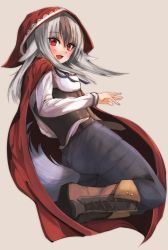 Rule 34 | 1girl, animal ears, ass, back, beige background, blush, boots, brown hair, fire emblem, fire emblem fates, fuussu (21-kazin), grey hair, highres, hood, hoodie, long hair, multicolored hair, nintendo, open mouth, red eyes, simple background, solo, tail, two-tone hair, velouria (fire emblem), wolf ears, wolf tail