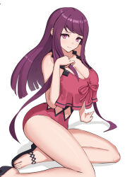 Rule 34 | 1girl, absurdres, alternate costume, bare shoulders, breast curtain, breasts, cleavage, clothing cutout, dress, fire emblem, fire emblem engage, gonzarez, highres, ivy (fire emblem), large breasts, long hair, looking at viewer, mole, mole under mouth, navel, navel cutout, nintendo, one-piece swimsuit, pink one-piece swimsuit, purple eyes, purple hair, solo, swimsuit, toeless footwear, toes, very long hair