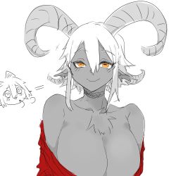 Rule 34 | 1girl, breasts, goat girl, horns, large breasts, monster girl, solo