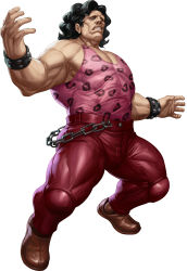 Rule 34 | absurdres, animal print, black hair, capcom, chain, curly hair, highres, hugo andore, leopard print, muscular, official art, simple background, solo, stanley lau, street fighter, street fighter iii, street fighter iii: 3rd strike