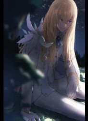 Rule 34 | 1boy, androgynous, bishounen, blonde hair, blurry, blurry foreground, fate/grand order, fate (series), formal, gloves, highres, kirschtaria wodime, long hair, male focus, night, night sky, outdoors, sabamori, sitting, sky, solo, suit, white gloves, white suit