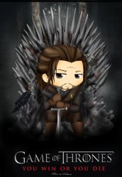 Rule 34 | 1boy, a song of ice and fire, chibi, eddard stark, game of thrones, highres, male focus, mibu-no-ookami, sitting, solo, sword, throne, weapon