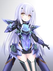 Rule 34 | 1girl, armor, armored dress, black dress, black gloves, blue armor, blue dress, breastplate, breasts, brown eyes, dress, melusine (fate), melusine (first ascension) (fate), fate/grand order, fate (series), faulds, forked eyebrows, gloves, highres, langley1000, long hair, looking at viewer, mask, open mouth, pauldrons, short dress, shoulder armor, sidelocks, small breasts, solo, thighs, white hair