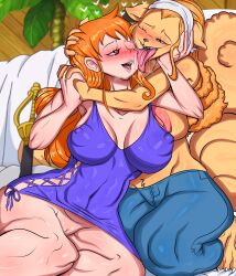 Rule 34 | boobs out, breasts, furry, furry female, highres, licking, milky (one piece), nami (one piece), one piece, tagme, tayronnebr, yuri