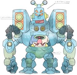 Rule 34 | 2boys, armor, bad tag, big nose, blue armor, cyborg, dr. crygor, facial hair, looking at viewer, lowres, mecha, mike (warioware), multiple boys, mustache, nintendo, official art, open mouth, orange eyes, robot, smirk, speaker, takeuchi kou, third-party source, warioware, warioware: get it together!