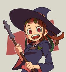 Rule 34 | 10s, 1girl, ammonio, brown hair, hat, kagari atsuko, little witch academia, long hair, open mouth, solo, witch, witch hat