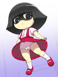 Rule 34 | 10s, 1girl, black eyes, black hair, blush stickers, bow, bow panties, cameltoe, cleft of venus, from below, hanako-san (youkai watch), mary janes, nollety, panties, school uniform, shaded face, shoes, short hair, skirt, socks, solo, suspenders, traditional youkai, underwear, upskirt, white panties, youkai watch