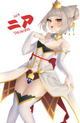 Rule 34 | 1girl, adapted costume, alternate costume, animal ears, blunt bangs, breasts, cat ears, chest jewel, cleavage, facial mark, highleg, highleg leotard, highres, kamaniki, leotard, nia (blade) (xenoblade), nia (xenoblade), short hair, silver hair, small breasts, solo, spoilers, xenoblade chronicles (series), xenoblade chronicles 2, yellow eyes
