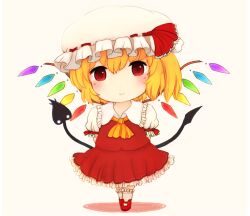 Rule 34 | 1girl, ascot, blonde hair, chibi, closed mouth, collared shirt, flandre scarlet, frilled shirt collar, frilled skirt, frilled socks, frills, full body, hair between eyes, hat, hat ribbon, head tilt, holding, holding polearm, holding weapon, laevatein (touhou), light smile, looking at viewer, mary janes, medium hair, multicolored wings, one side up, polearm, red eyes, red footwear, red ribbon, red skirt, red vest, rei (tonbo0430), ribbon, ribbon-trimmed headwear, ribbon trim, shirt, shoes, simple background, skirt, skirt set, sleeve ribbon, socks, solo, standing, touhou, vest, weapon, white background, white hat, white shirt, white socks, wings, yellow ascot