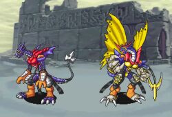 Rule 34 | animated, arresterdramon, arresterdramon superior mode, belt, claws, digimon, digimon (creature), dragon, horns, looking at viewer, pixel art, shadow, tail, video, wings