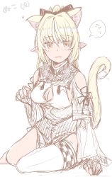 Rule 34 | 1girl, animal ears, bad id, bad twitter id, blonde hair, blush, breasts, cat ears, cat tail, cleavage, dark-skinned female, dark skin, detached sleeves, elf, fingerless gloves, gloves, highres, hololive, long hair, looking at viewer, pointy ears, ponytail, shiranui flare, shiranui flare (old design), solo, tail, tsubudashi, virtual youtuber