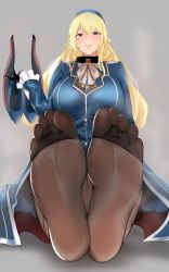 Rule 34 | 1girl, absurdres, atago (kancolle), blonde hair, blue eyes, breasts, feet, highres, hizagawa rau, kantai collection, large breasts, long hair, looking at viewer, pantyhose, parted lips, shoes, unworn shoes, soles, steam, toes