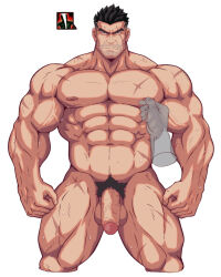 Rule 34 | 2boys, abs, anger vein, bara, beard stubble, black hair, completely nude, cropped legs, darius (league of legends), disembodied limb, facial hair, flaccid, gameplay mechanics, girthy penis, highres, kagemaru (kagemaru321), large pectorals, league of legends, looking at viewer, male focus, male pubic hair, mature male, multiple boys, muscular, muscular male, navel, nipple stimulation, nipple tweak, nipples, nude, pectorals, penis, pubic hair, scar, scar across eye, scar on face, short hair, solo focus, sparse navel hair, stomach, straight-on, strongman waist, stubble, sweat, thick thighs, thighs, uncensored, very sweaty, yaoi