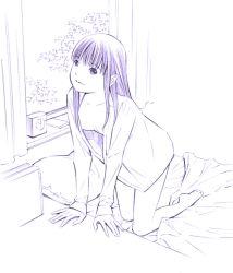Rule 34 | 1girl, dress shirt, feet, monochrome, naked shirt, original, purple theme, shirt, sketch, soles, solo, traditional media, yoshitomi akihito