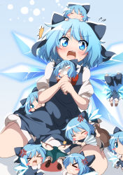 Rule 34 | &gt;:d, &gt; &lt;, 6+girls, :c, ^^^, anger vein, angry, blank eyes, blue bow, blue dress, blue eyes, blue hair, blush, blush stickers, bow, bowtie, brown footwear, bug, butterfly, chibi, cirno, closed eyes, closed mouth, commentary request, daiyousei, do (4-rt), dress, drooling, fairy wings, fang, flying sweatdrops, foaming at the mouth, glowing, glowing butterfly, hair bow, hand fan, hanging, highres, holding, holding fan, ice, ice wings, insect, looking at another, mini person, minigirl, multiple girls, multiple persona, open mouth, paper fan, puffy short sleeves, puffy sleeves, pulling, red bow, shoes, short hair, short sleeves, sitting, smile, surprised, sweatdrop, touhou, trembling, turn pale, v-shaped eyebrows, wariza, wings