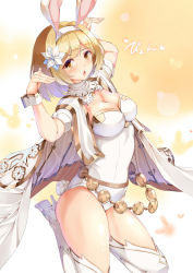 Rule 34 | 10s, 1girl, alternate costume, animal ears, blonde hair, blush, boots, breasts, brown eyes, cape, cleavage, djeeta (granblue fantasy), fake animal ears, granblue fantasy, hair ornament, high heel boots, high heels, highres, kasappi, large breasts, leotard, looking at viewer, open mouth, rabbit ears, rabbit tail, sage (granblue fantasy), short hair, solo, tail, thigh boots, thighhighs, thighs, white footwear, white thighhighs, wrist cuffs