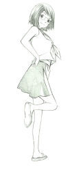 Rule 34 | 1girl, glasses, green theme, monochrome, original, school uniform, short hair, sketch, solo, traditional media, yoshitomi akihito