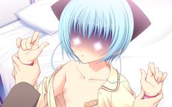 Rule 34 | + +, 1girl, bandaid, bandaids on nipples, bed, bed sheet, blouse, blue hair, blush, collarbone, collared shirt, flat chest, game cg, glowing, glowing eyes, holding another&#039;s wrist, nervous, nipples, open clothes, open mouth, open shirt, pasties, pillow, prism magical, shaded face, shirt, short hair, solo, solo focus, tanihara natsuki, triangle mouth, wachi yuri
