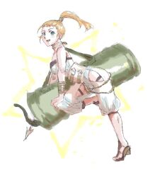 Rule 34 | 1girl, bag, bare shoulders, blonde hair, blue eyes, breasts, choker, chrono trigger, full body, himmeldavenport, jewelry, long hair, looking at viewer, marle (chrono trigger), medium breasts, open mouth, ponytail, simple background, smile, solo, white background