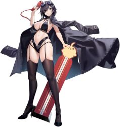 Rule 34 | 1girl, ark royal (azur lane), ark royal (order amidst amusement) (azur lane), artist request, azur lane, bikini, black hair, breasts, closed mouth, coat, coat on shoulders, eyewear on head, full body, garter straps, hair over one eye, high heels, highres, holding, holding scanner, looking at viewer, manjuu (azur lane), medium breasts, navel, official art, short hair, smile, solo, standing, stomach, sunglasses, swimsuit, thighhighs, thighs