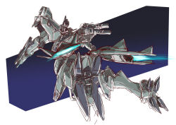 Rule 34 | f-22a raptor (muv-luv), flying, from behind, from below, gun, highres, holding, holding gun, holding weapon, mecha, muv-luv, muv-luv alternative, no humans, robot, sketch, tactical surface fighter, taiga hiroyuki, thrusters, weapon